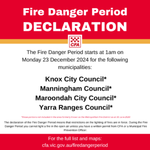 Fire Danger Period CFA District D13 2024 - 2025