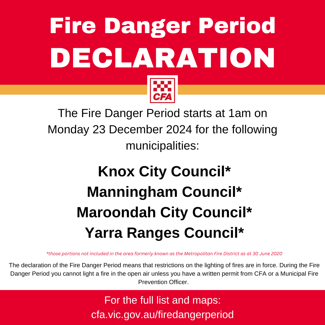 Fire Danger Period CFA District D13 2024 - 2025