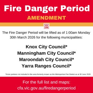 End of Fire Danger Period March 2026
