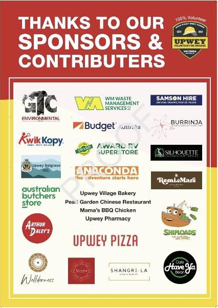 Upwey CFA Jumble Sale Sponsors 2025